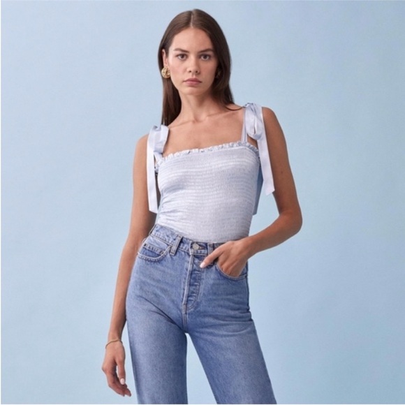 NEW Reformation Pina Silk Top Horizon Medium - Picture 12 of 13